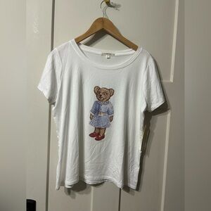 Cyrus White Bone luxury Tee with Teddy Bear Design pearl & bling embellishments